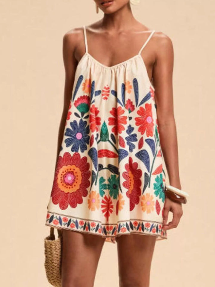 Red Floral Print Spaghetti Strap Romper