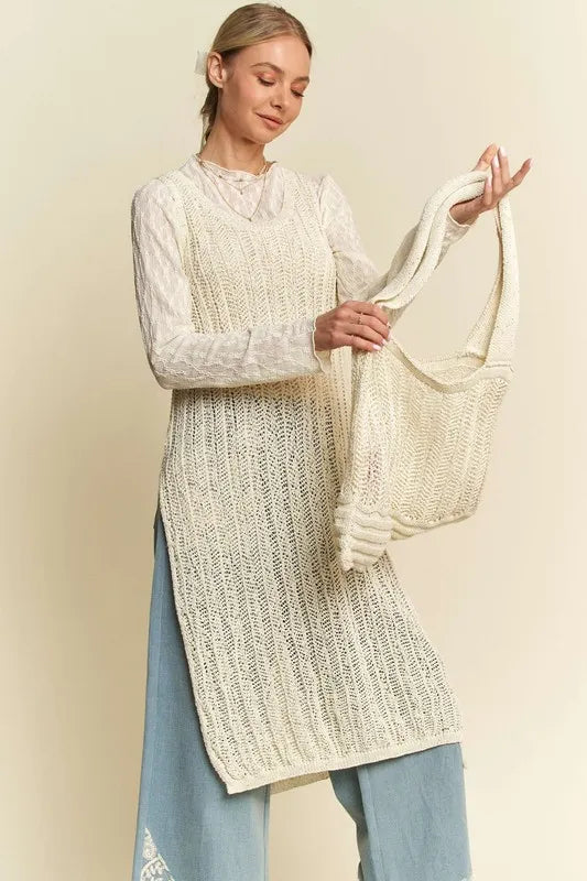 Davi Dani Knit Side Slit Round Neck Sleeveless Dress Bag 1