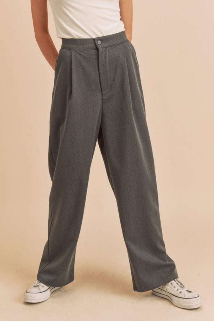 Charcoal Aemi Co High Waist Wide Leg Pants With Side Pockets