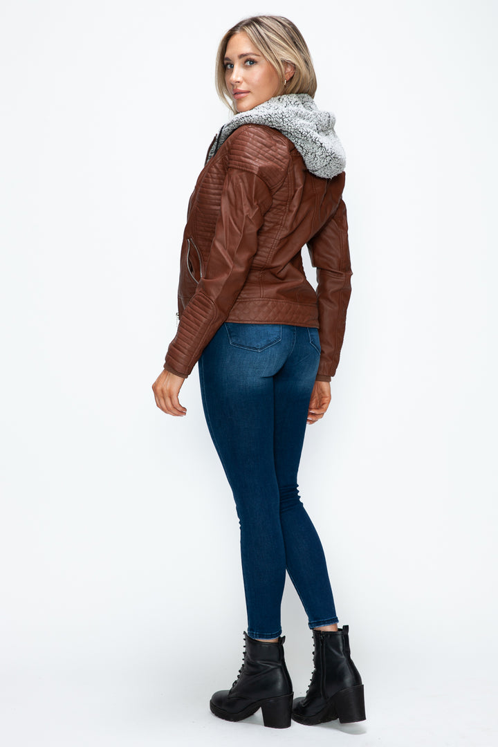 Ymi Faux Layered Double Zipper Jacket With Fuzzy Hood 5