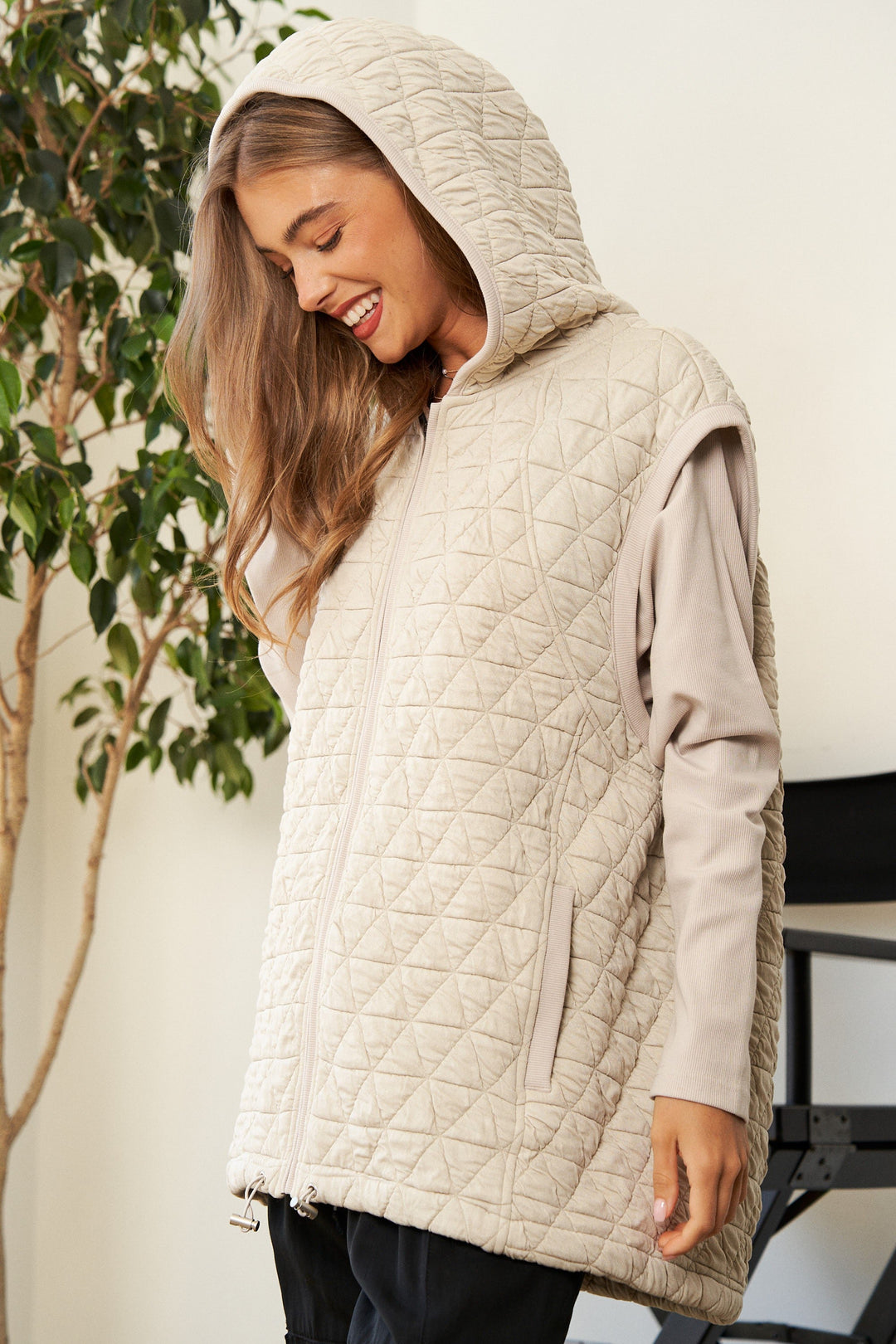 Camel Solid Long Sleeve Zipper Front Hoodie Jacket | Anekay
