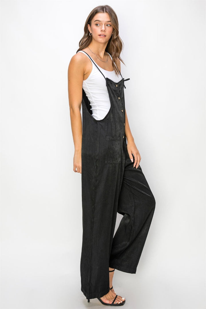 Black Hyfve Half Button Sleeveless Straight Jumpsuit