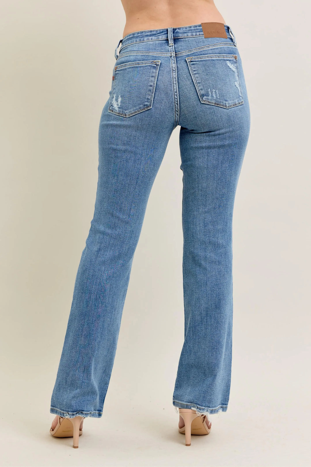 Md Judy Blue Full Size Mid Rise Wash Destroy Hem Bootcut Jeans Plus Size