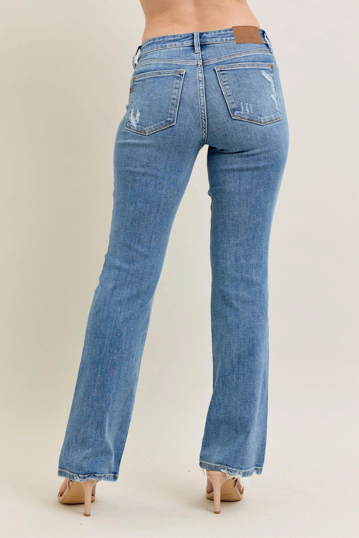Md Judy Blue Full Size Mid Rise Wash Destroy Hem Bootcut Jeans Plus Size