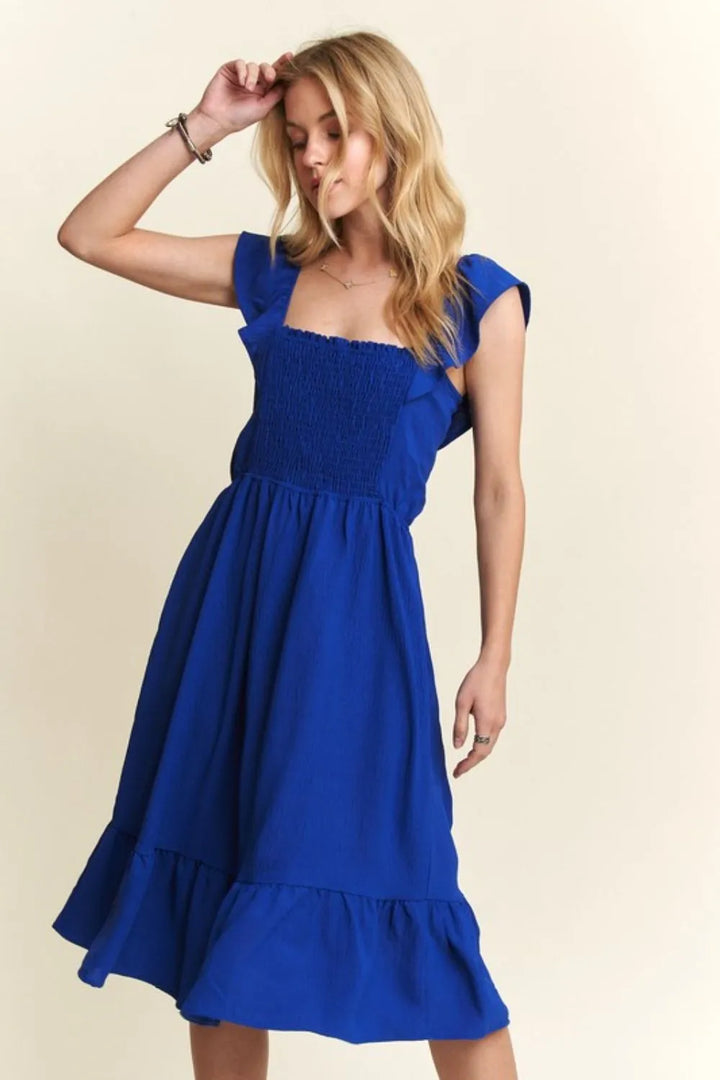 Adora Smocked Square Neck Ruffled Cap Sleeve Dress 1
