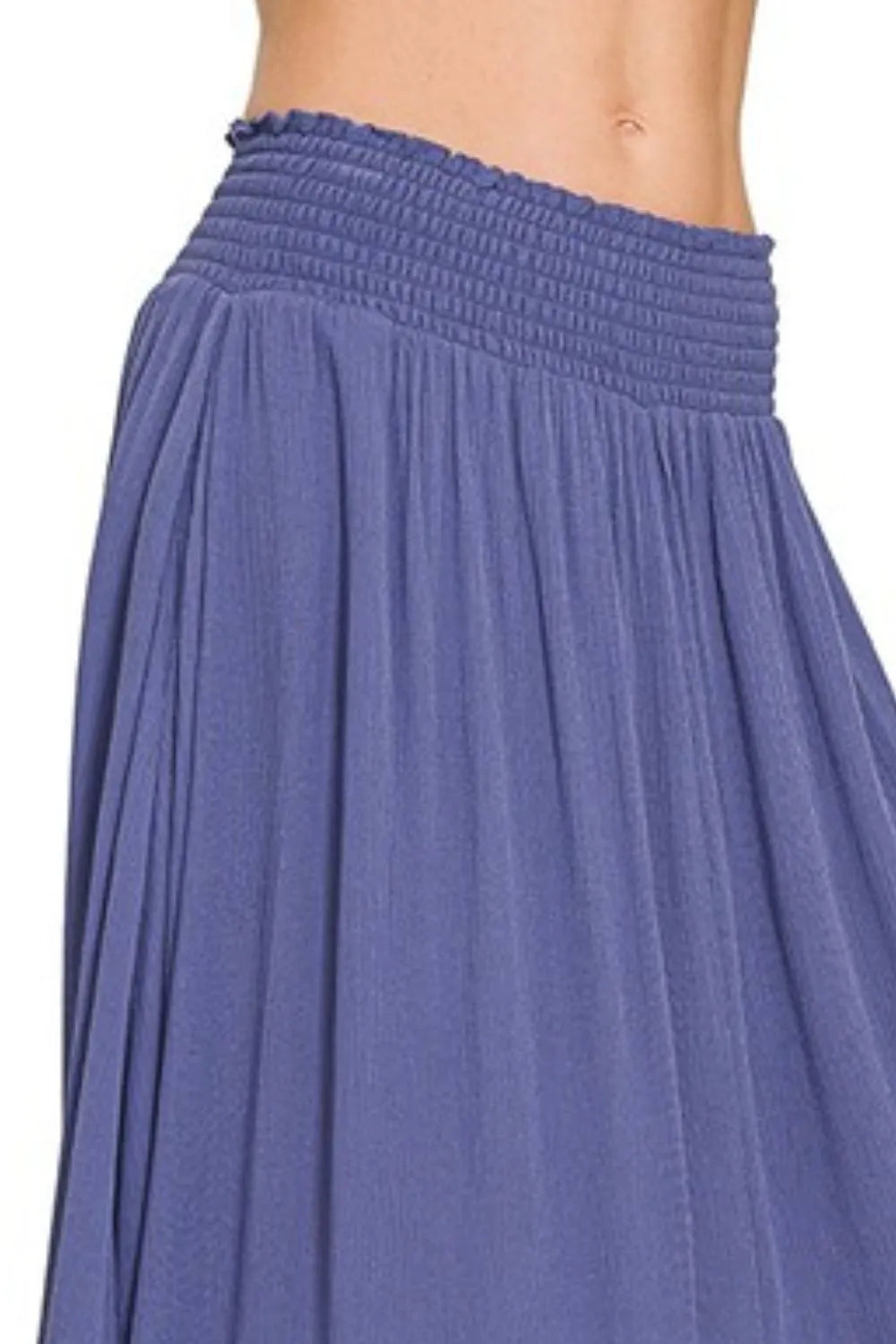 Marlin Zenana Woven Crinkle Smocked Waist Maxi Skirt W Pockets