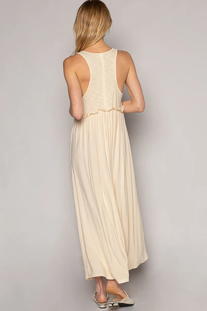 Cream Pol Frill Slit Square Neck Cami Dress