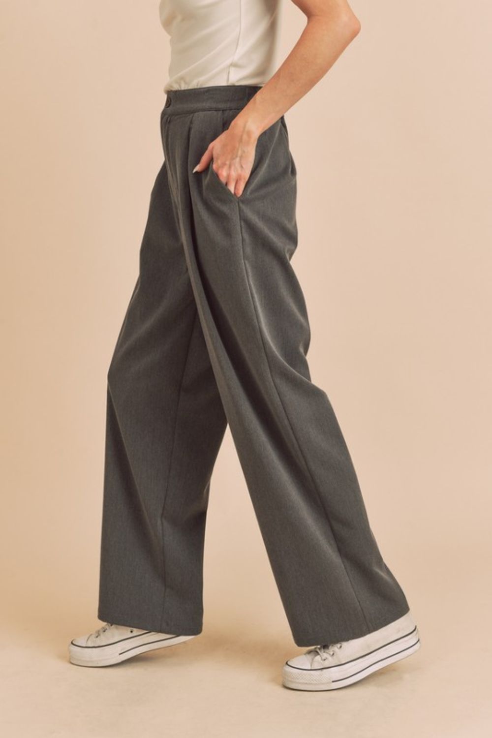 Charcoal Aemi Co High Waist Wide Leg Pants With Side Pockets