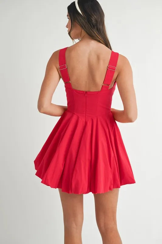 Red Mable Poplin Square Neckline Bubble Mini Dress