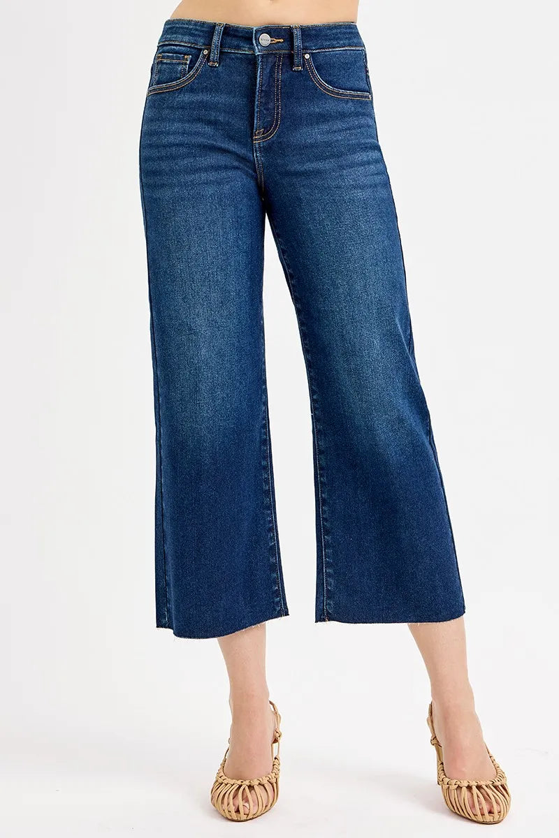 Dark Risen Full Size Tummy Control High Rise Crop Wide Jeans Plus Size