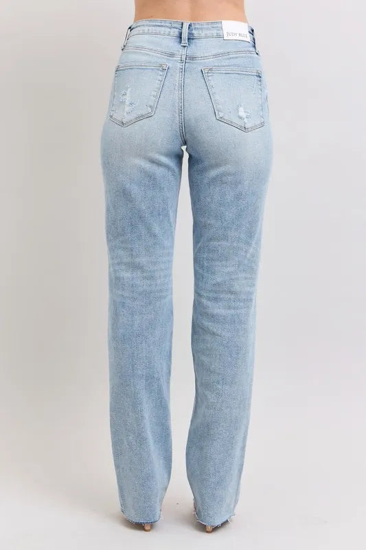 Lt Judy Blue Full Size Mid Rise Light Wash Dad Jeans Plus Size