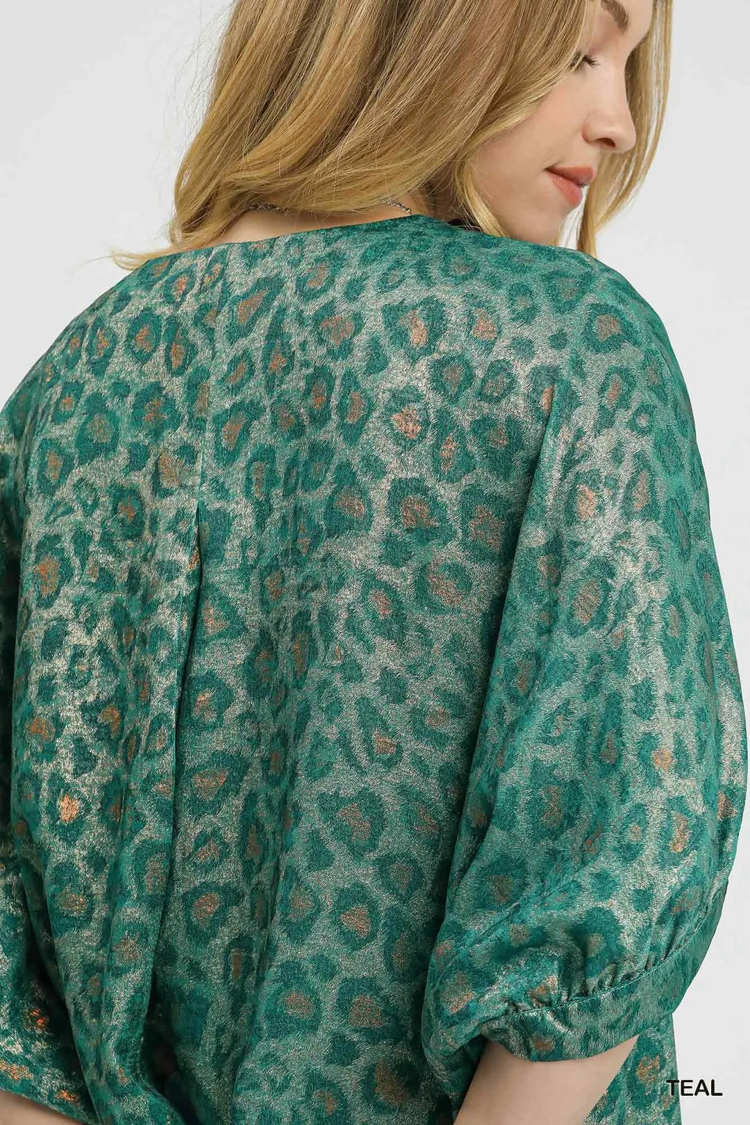Umgee Metallic Leopard Print V Neck Kimono Dress 1