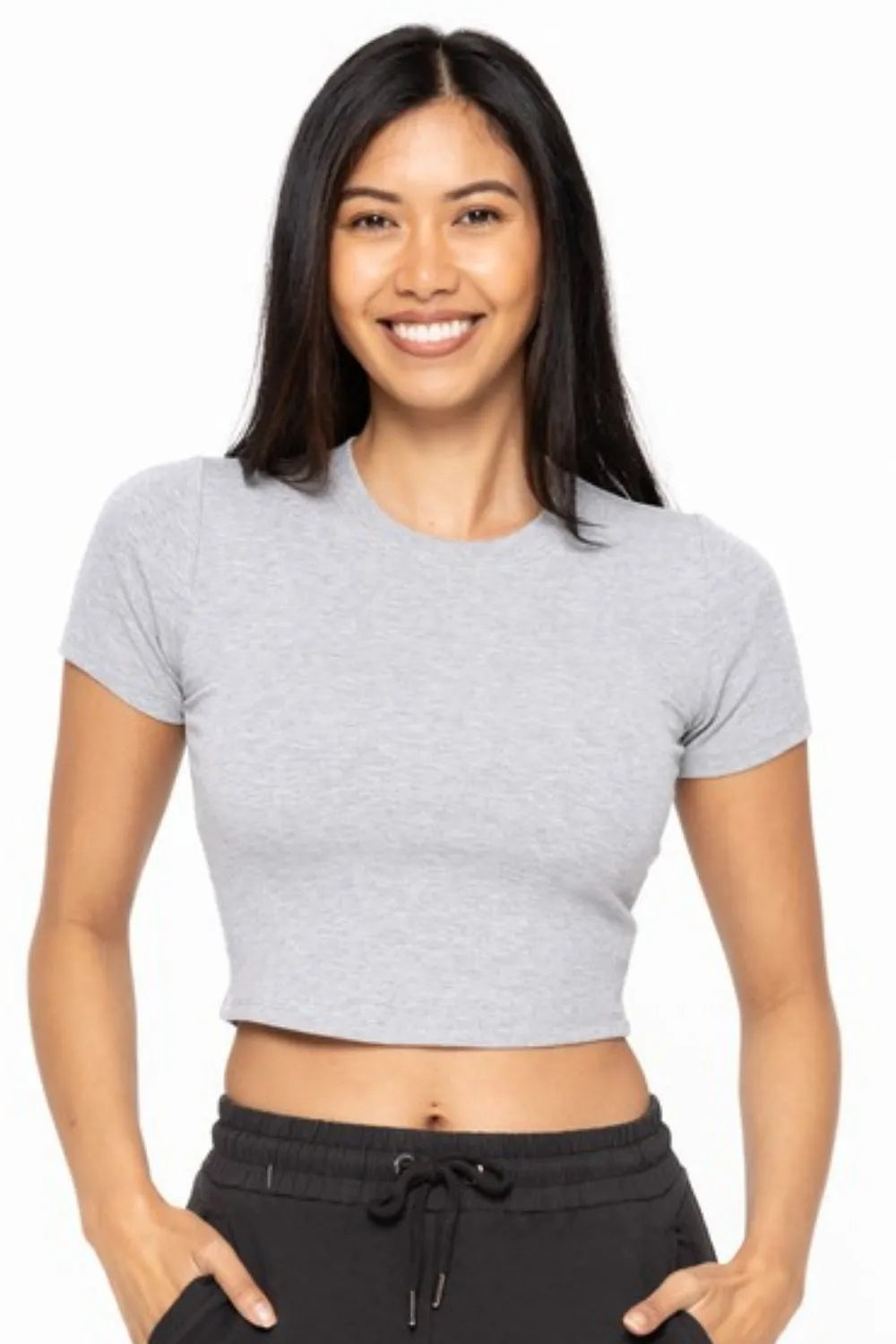 Heather Grey Mono B Essential Micro Ribbed Cropped Athleisure Tee 8