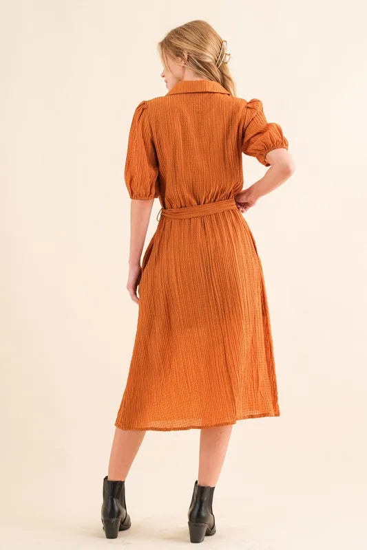Caramel And The Why Waffle Textured Ribbon Waist Midi Dress 1