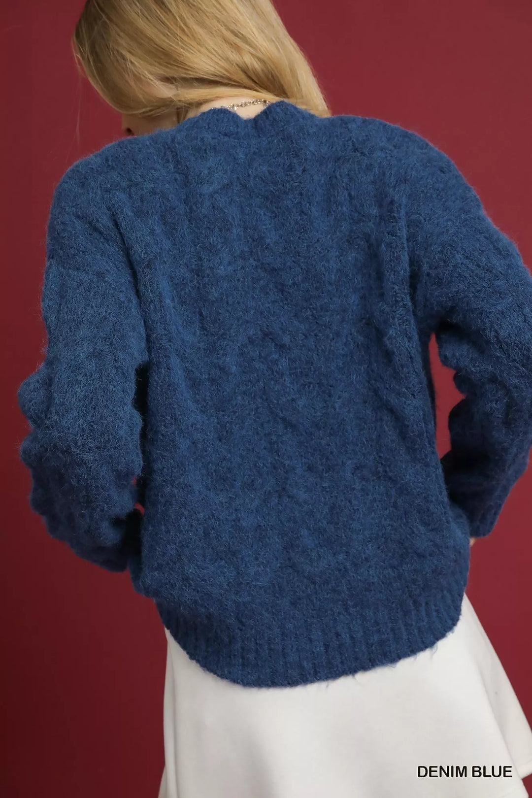 Denim Blue Umgee Cable Knit Cozy Sweater 2