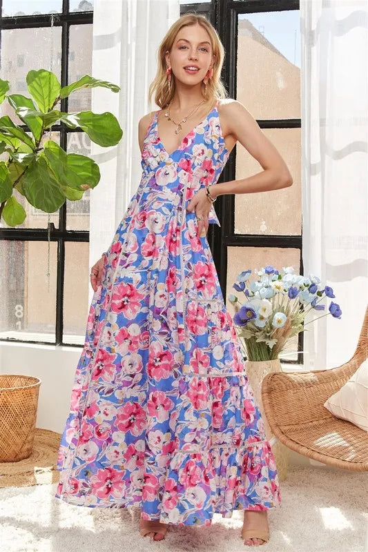 Pink/Blue Adora Bow Back Floral Cami Dress