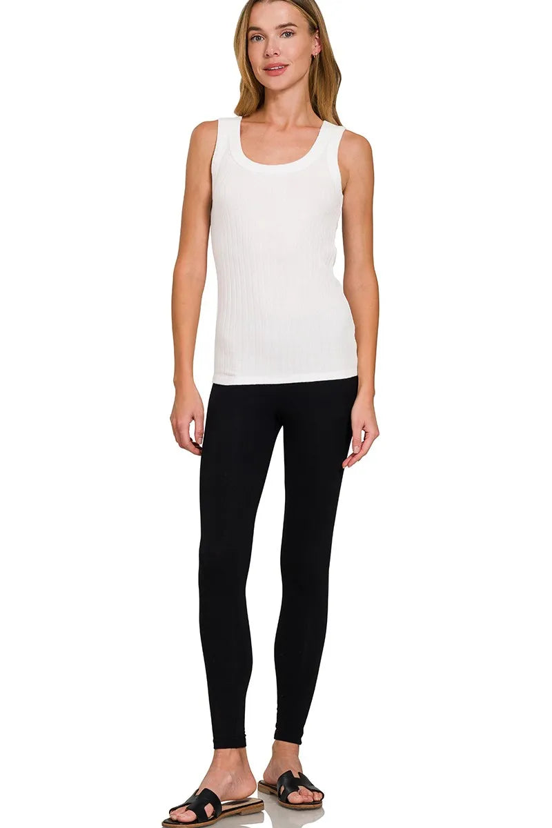 Off White Zenana Melange Rib Tank Top
