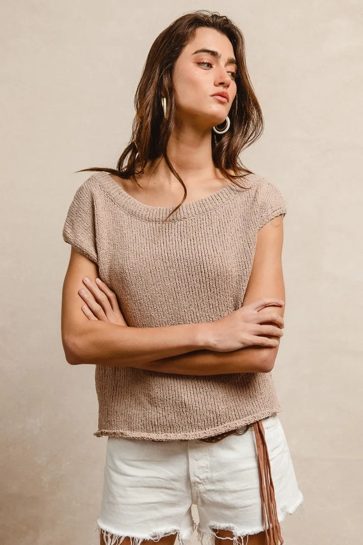 Latte Bibi One Side Off Shoulder Knit Top