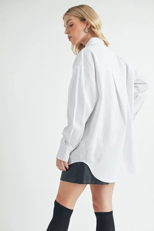 Aemi Co High Low Collared Neck Drop Shoulder Shirt