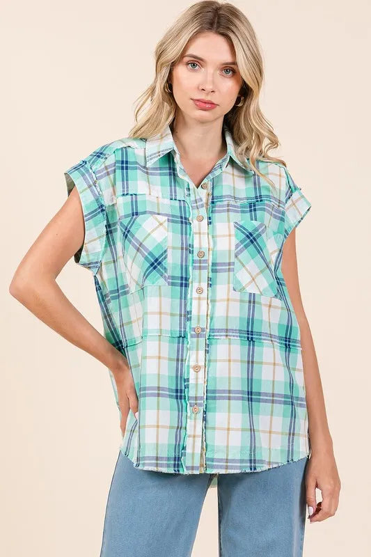 Turquoise Mittoshop Mineral Wash Plaid Button Down Shirt
