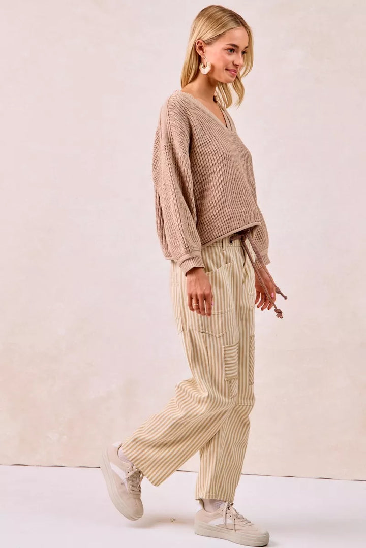Bibi Drawstring Striped Twill Barrel Pants 2