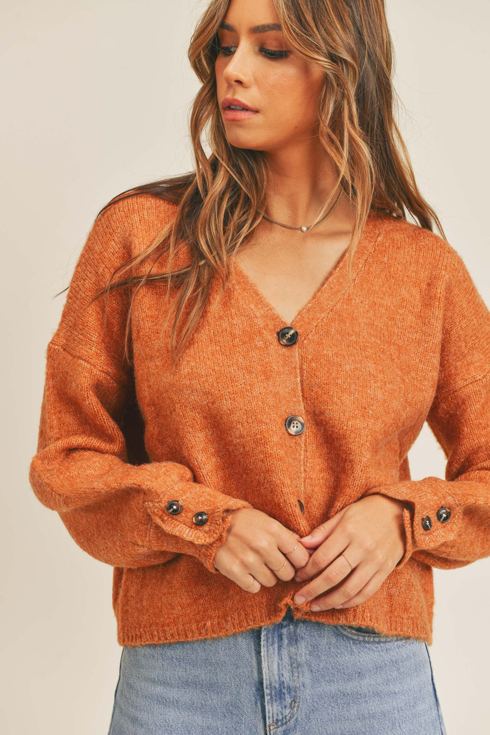 Rust Mable Long Sleeve Button Down Sweater Cardigan