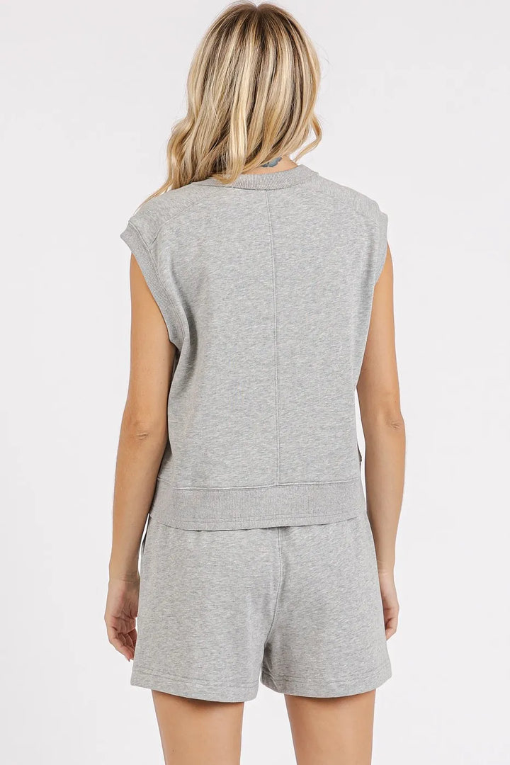 H Grey Mittoshop French Terry Crew Neck Top And Shorts Set
