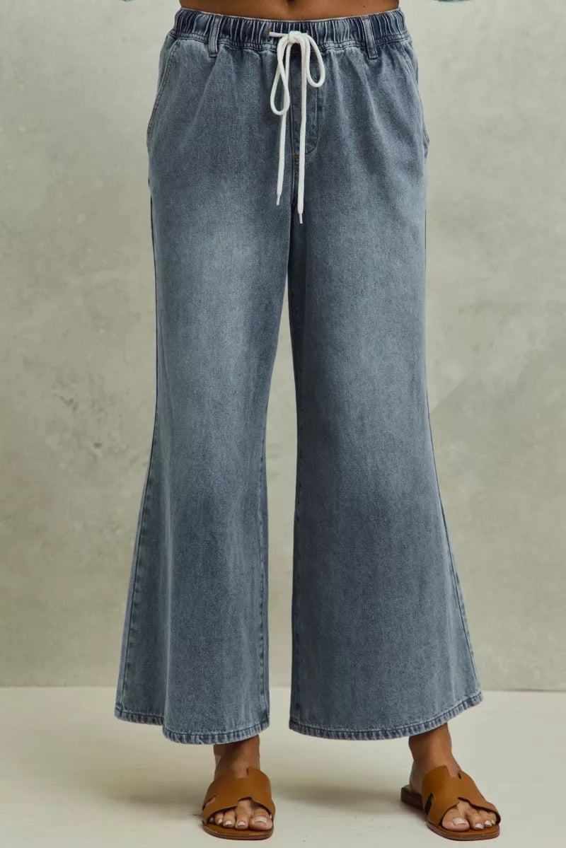 Denim So Me Mid Rise Elastic Waist Flare Denim Jeans