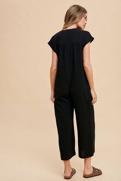 Black Annie Wear Button Detail Wide Leg Jumpsuit With Pockets