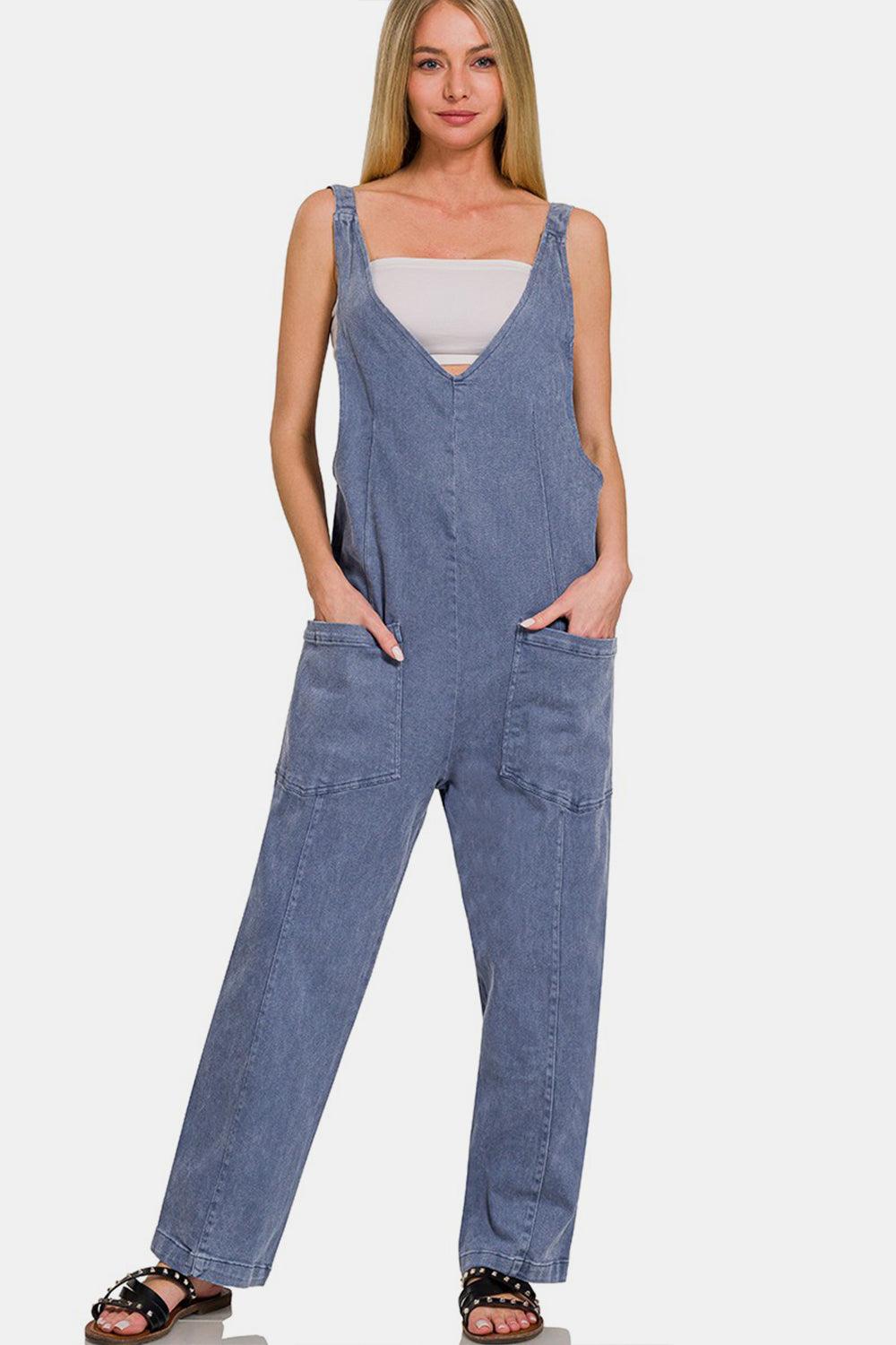 Black berry Zenana Pocketed Wide Strap Jumpsuit