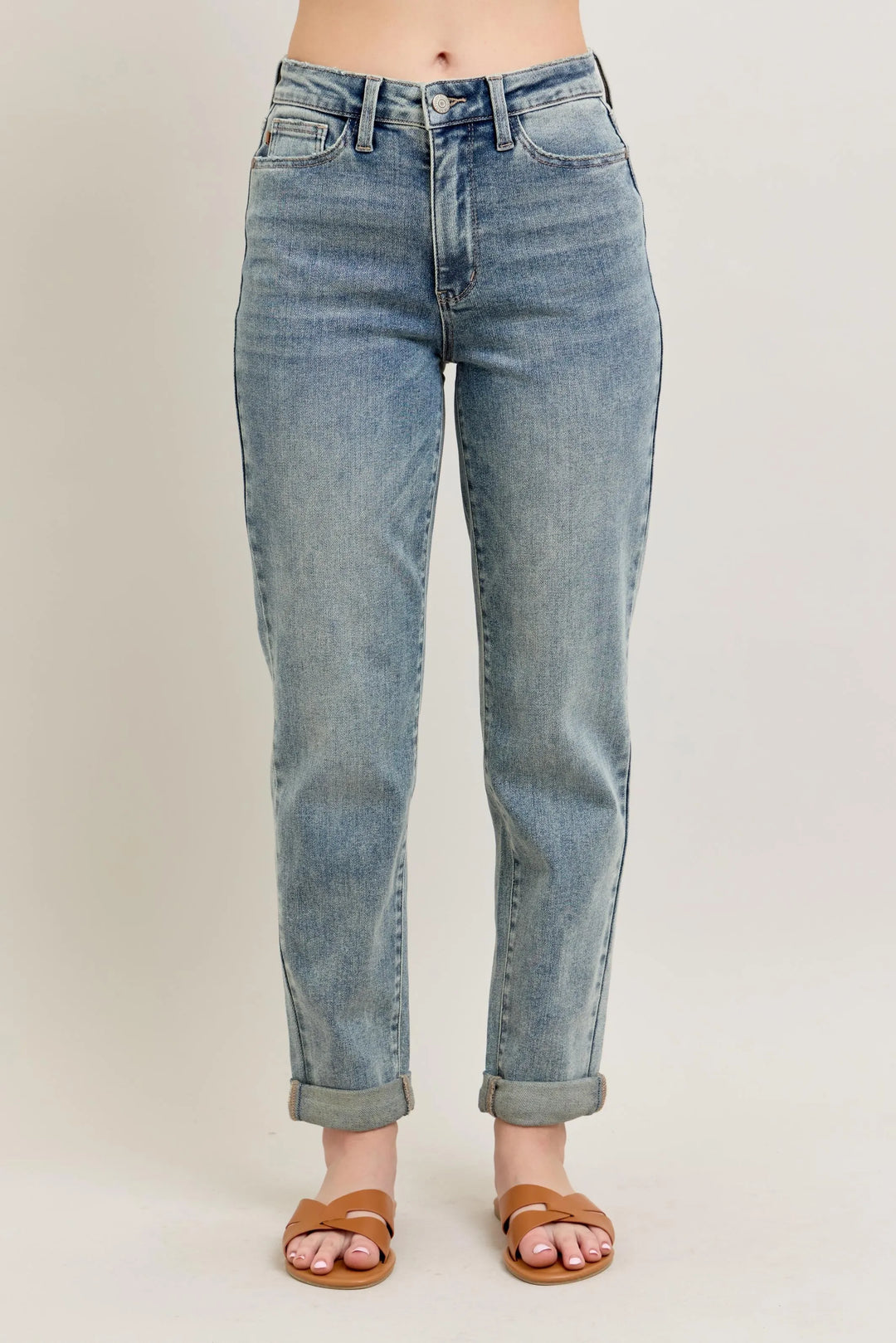 Md Judy Blue Full Size Hw Vintage Wash Double Roll Cuff Bf Jeans Plus Size