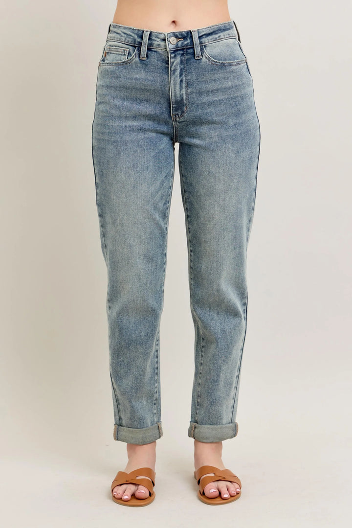 Md Judy Blue Full Size Hw Vintage Wash Double Roll Cuff Bf Jeans Plus Size