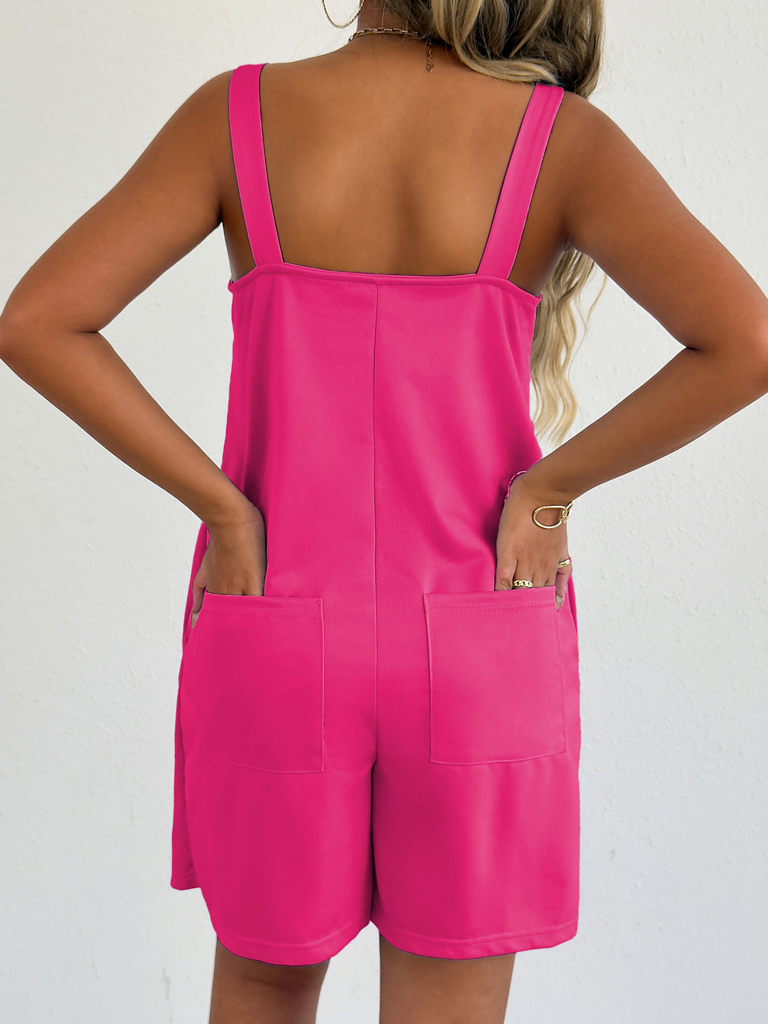 Fuchsia Pink Sleeveless Casual Romper With Side Pockets