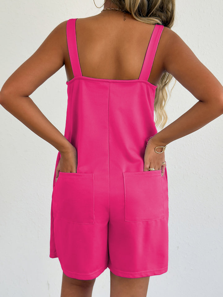 Fuchsia Pink Sleeveless Casual Romper With Side Pockets