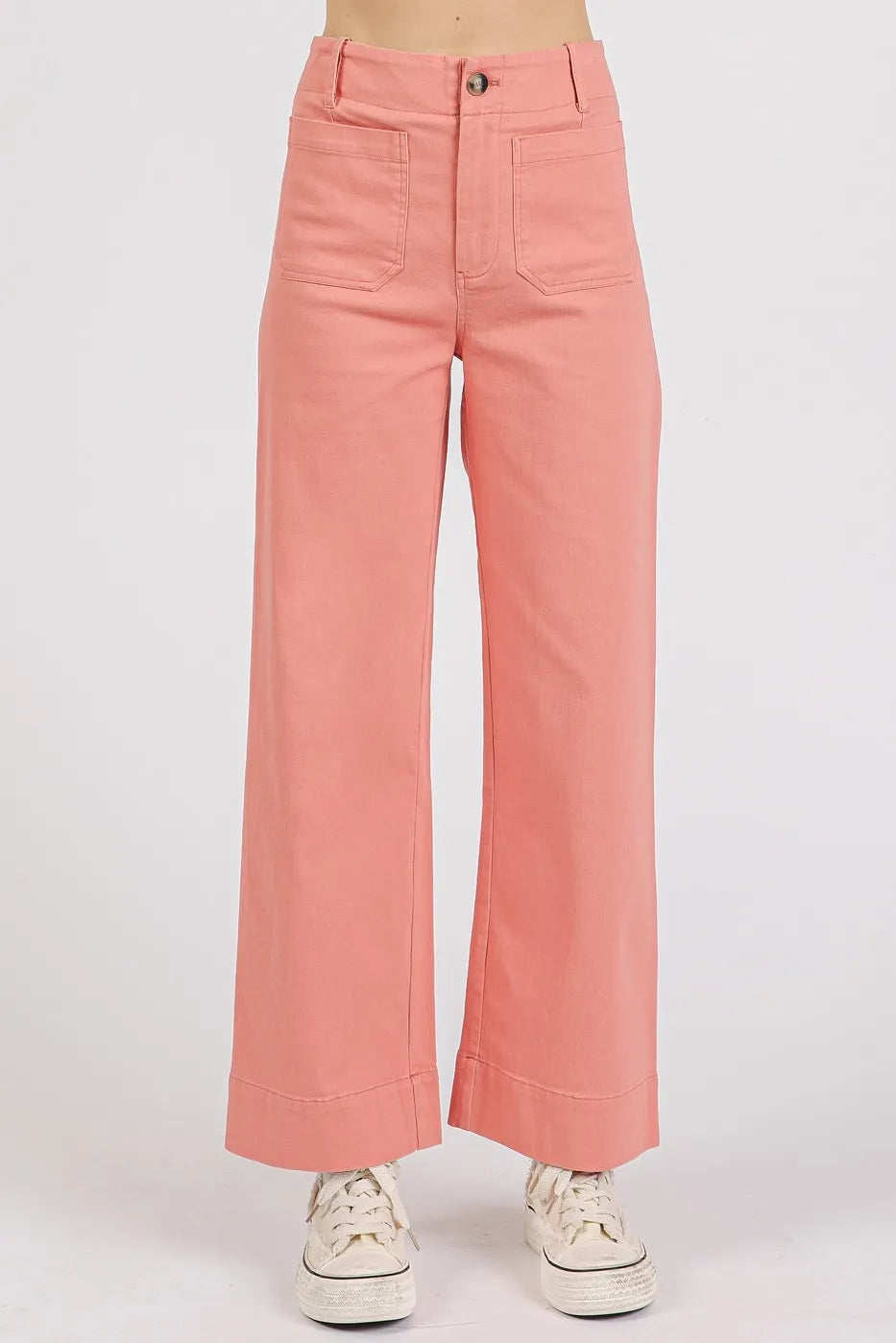 Coral Pink Mittoshop Twill Patch Pocket High Rise Wide Leg Pants 1