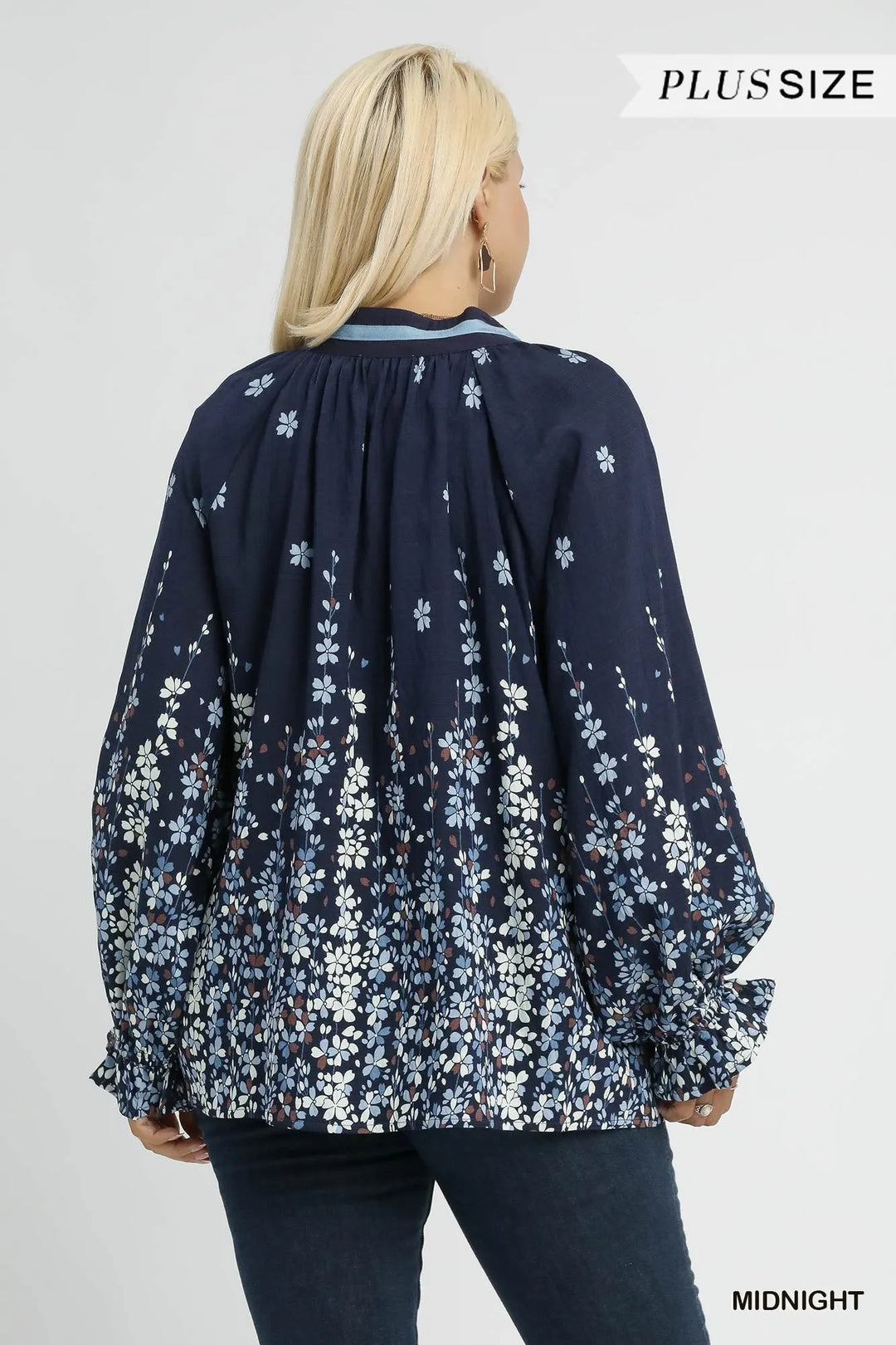 Umgee Full Size Floral Vine Print Blouse With Balloon Sleeves Plus Size 1