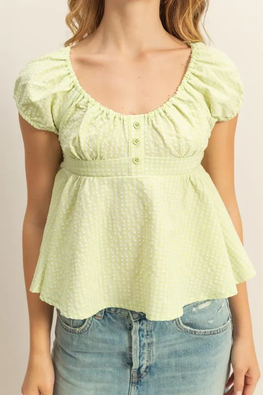 Hyfve Gingham Scoop Neck Cap Sleeve Blouse 3