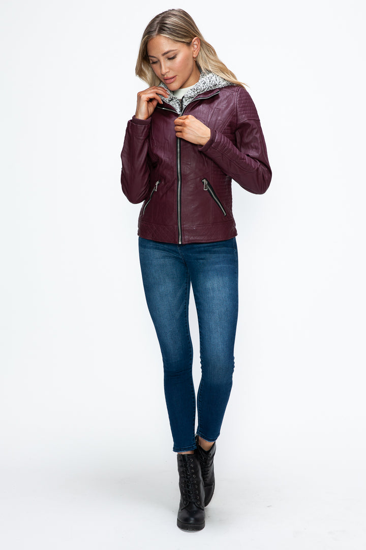 Ymi Faux Layered Double Zipper Jacket With Fuzzy Hood 1