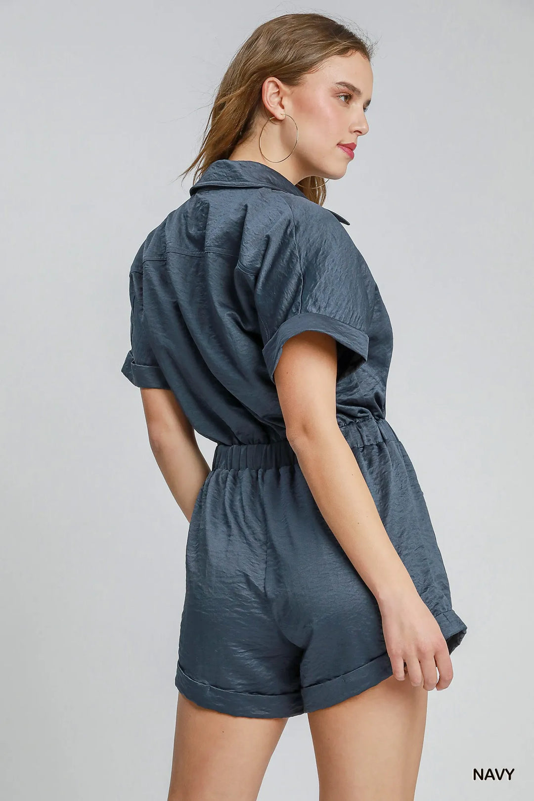 Navy Umgee Button Down Charmeuse Romper