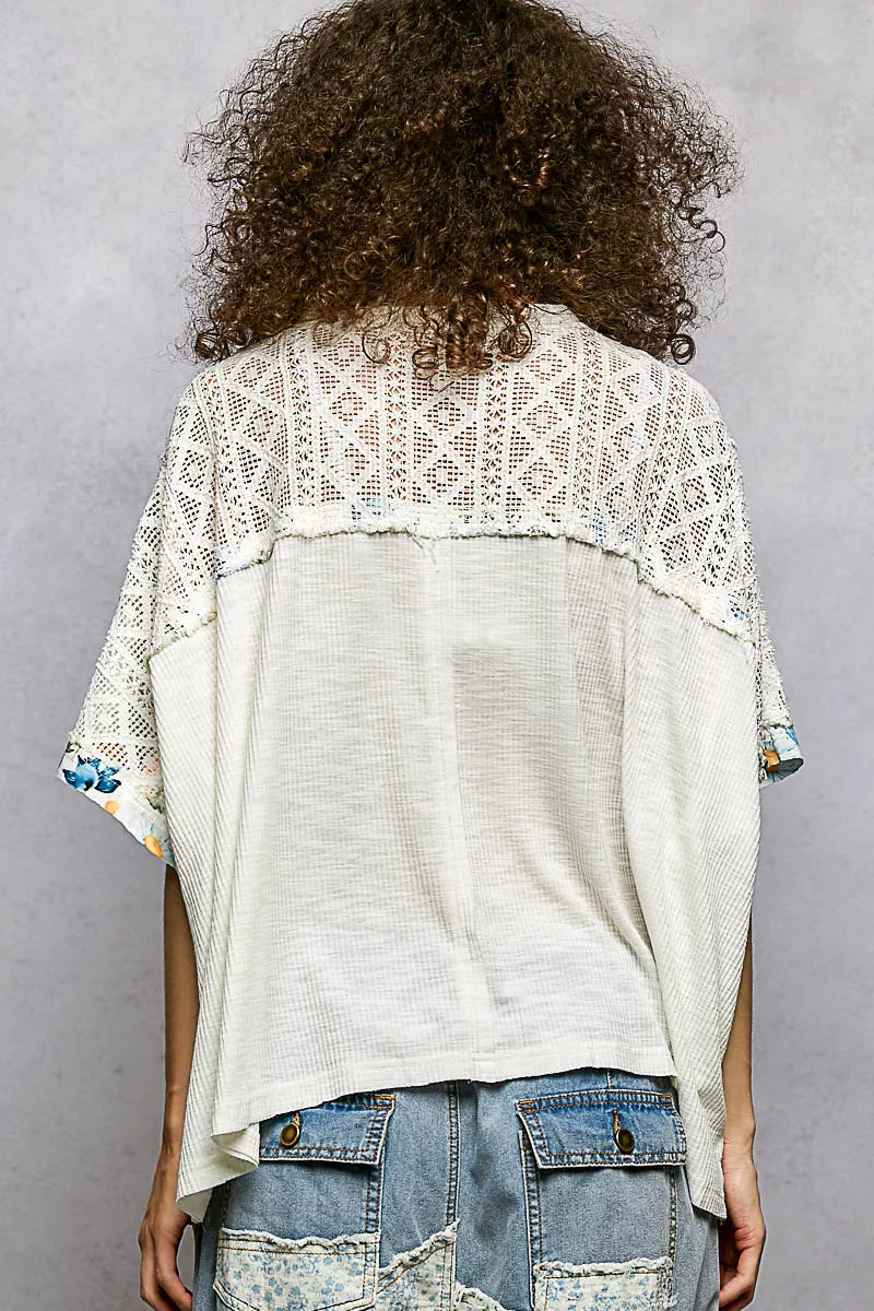 Ivory Pol Floral Patchwork Lace Accent Blouse