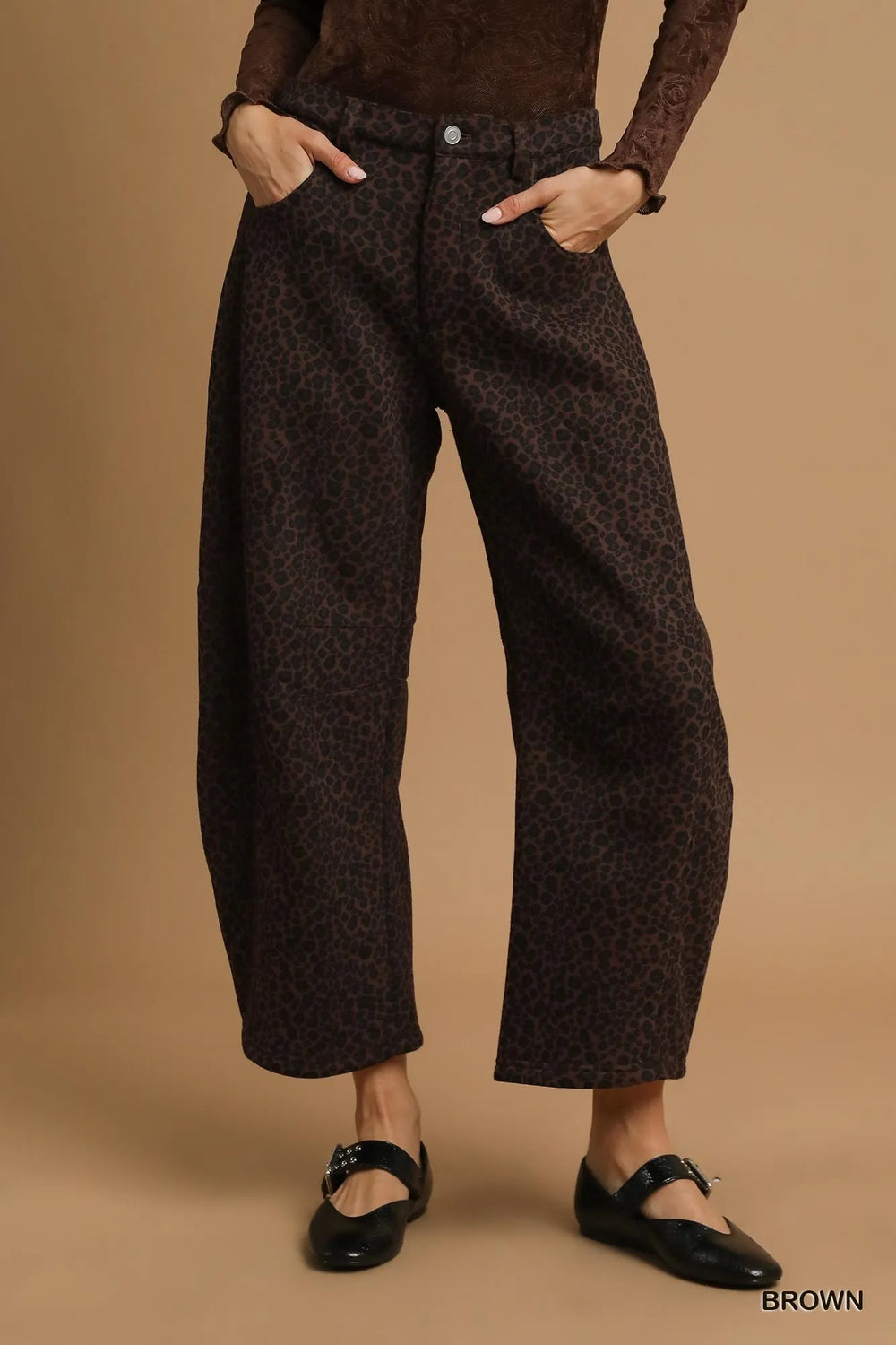 Brown Umgee Leopard Print Wide Leg Pants