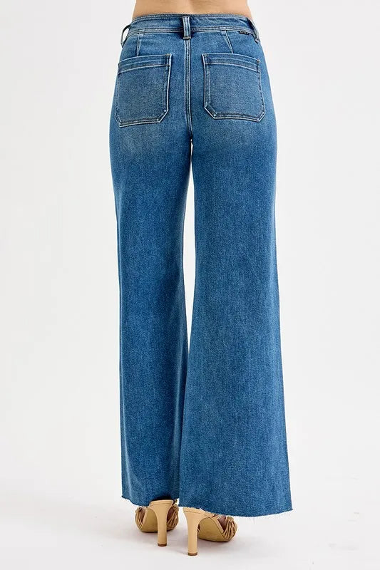 Medium Risen High Waisted Wide Leg Jeans