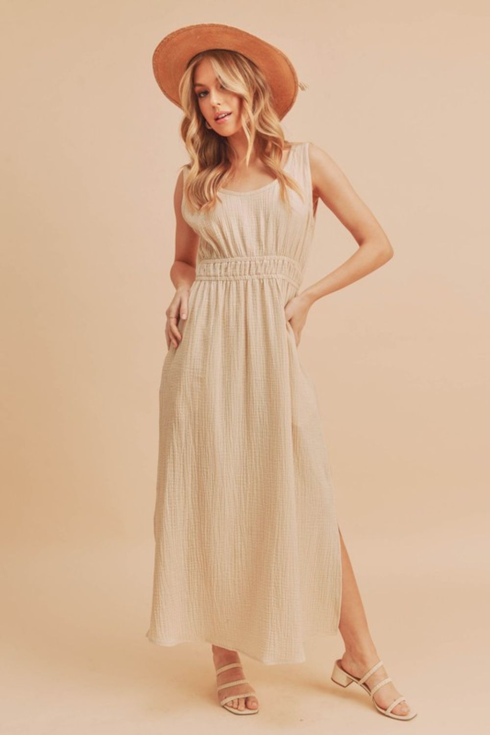 Oatmeal Aemi Co Side Slit Round Neck Sleeveless Tank Dress 7