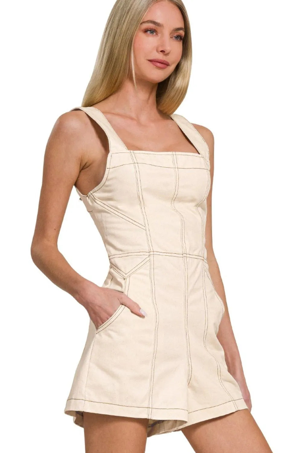 Oatmeal Zenana Tie Back Romper 1