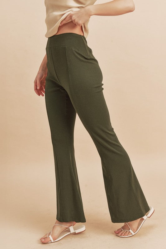 Army Green Aemi Co High Waist Flare Pants 1