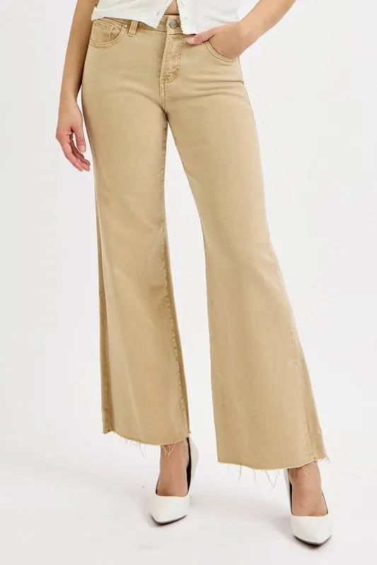 Tan Risen Full Size Raw Hem Wide Leg Jeans Plus Size