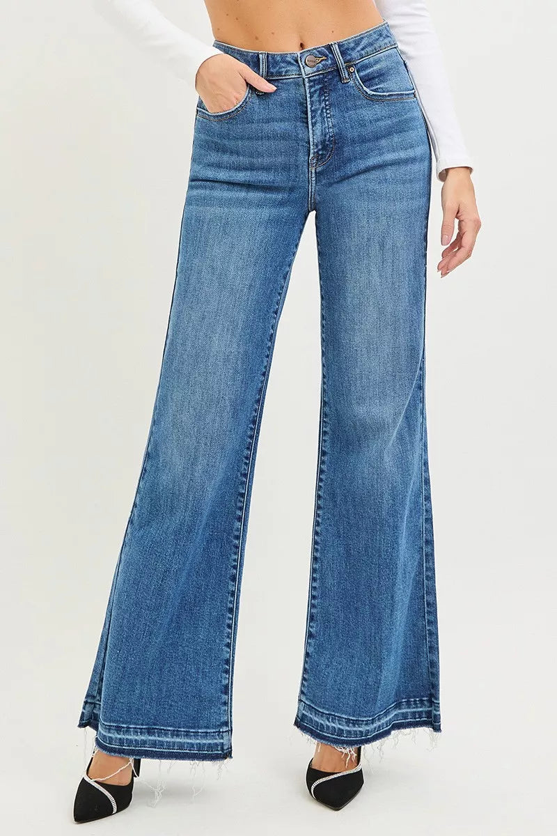 Medium Risen High Rise Wide Leg Jeans With Released Hem