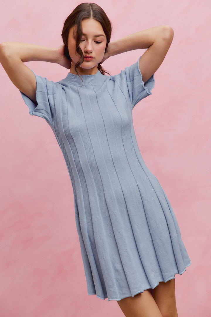Blue So Me Wide Rib Short Sleeves Sweater Knit Mini Dress 1
