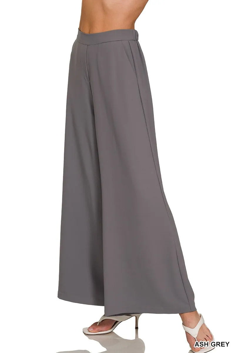 Ash Grey Zenana Relaxed Fit Elastic Waisted Wide Leg Pants 2
