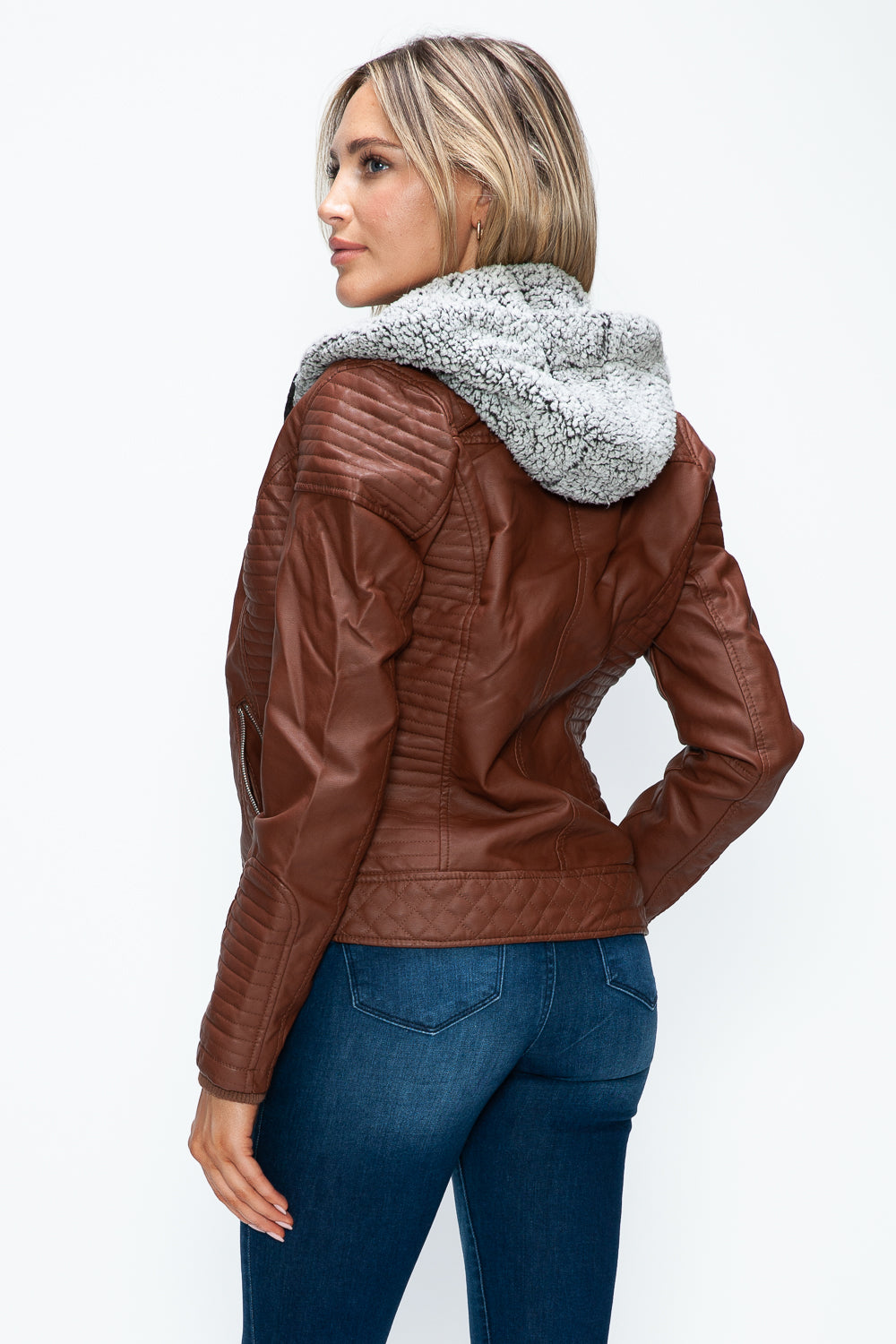 Brandy Ymi Faux Layered Double Zipper Jacket With Fuzzy Hood 5